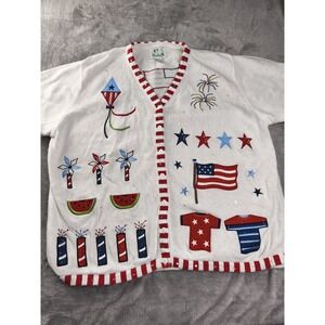 Quacker Factory Patriotic Americana Cardigan Fireworks 2X